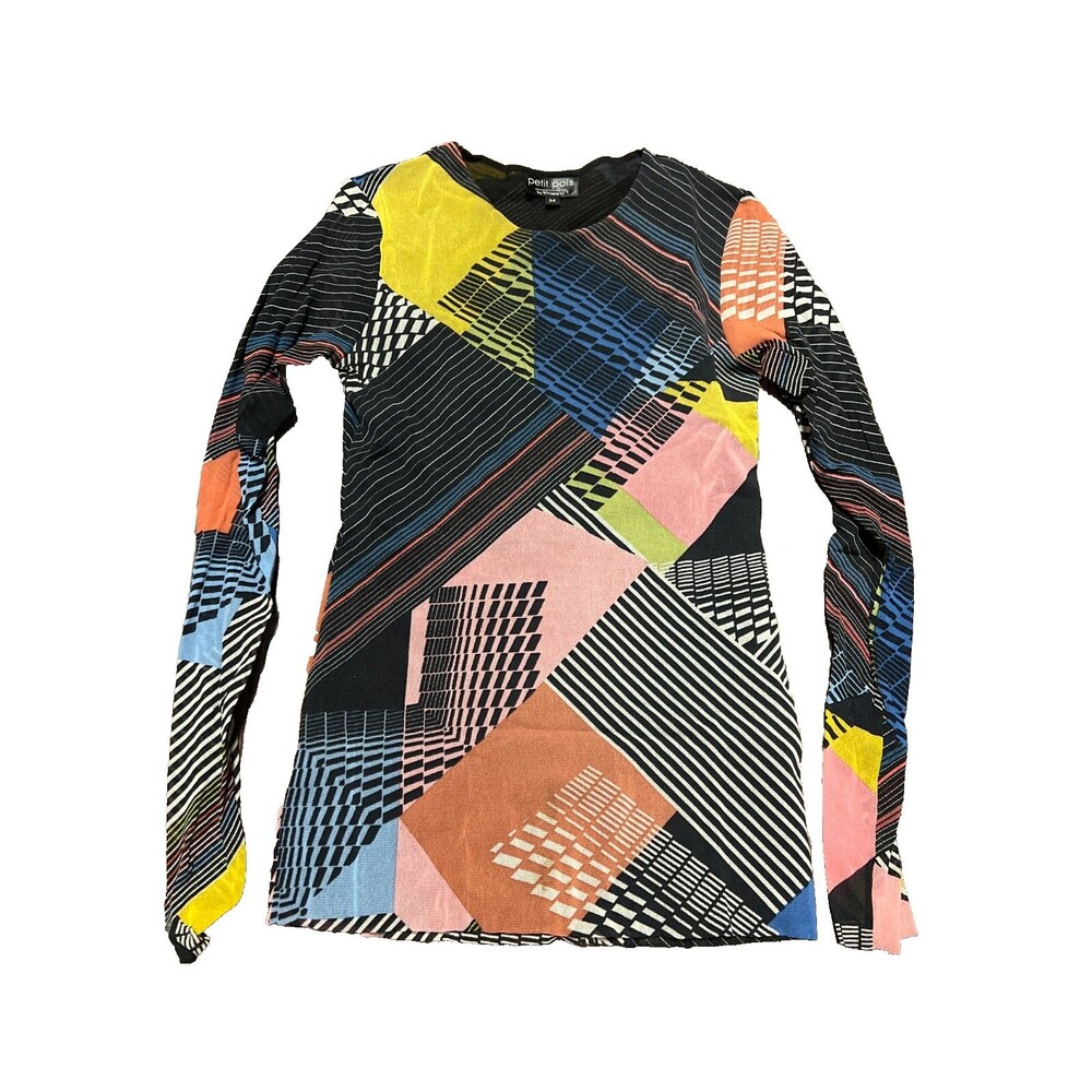 Petit Pois By Viviana G Womens Multicolor Abstract Mesh Long Sleeve Top Size M